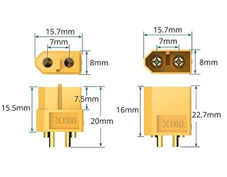 XT60 Li-Po Pil Konnektör Erkek 60 Amper
