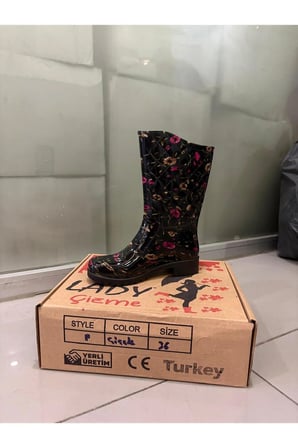 Kadın Mor Desenli 35 Cm Uzun Bahçe Yağmur Çizmesi