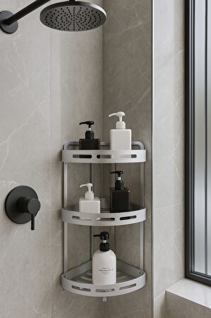 Alüminyum Paslanmaz 3 Katlı Banyo Köşe Rafı Banyo Düzenleyici Organizer