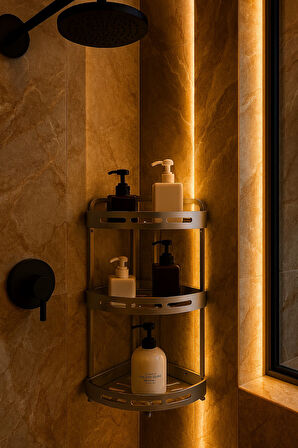 Alüminyum Paslanmaz 3 Katlı Banyo Köşe Rafı Banyo Düzenleyici Organizer