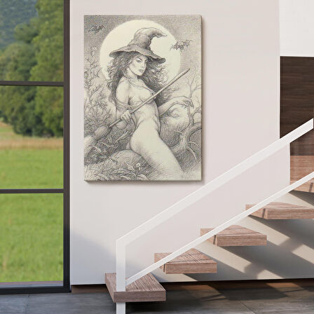 Şabat'a Cadı Uçuşu, Vintage Cadılar Bayramı, Wiccan Tuhaflıkları Kanvas Tablo-5284