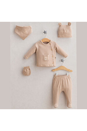 0-3 AY ERKEK HASTANE ÇIKIŞI KAHVERENGİ TEDDY BEAR 5Lİ SET #5285T-KHVRNG