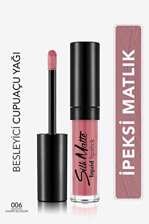 Kadife Dokulu Likit Mat Ruj - Silk Matte Liquid Lipstick - 006 CHERRY BLOSSOM - 8690604397358