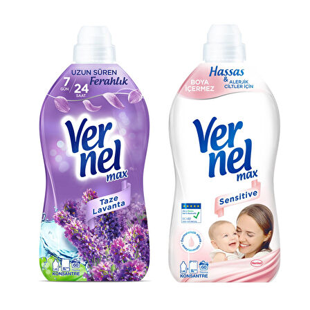 Vernel Max Kons.Çam.Yumuşatıcı 1440 ml Lavanta ve Sensitive 2 li