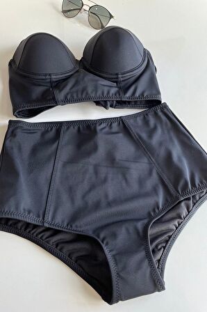 Siyah Yüksek Bel Bikini Alt Üst Takım