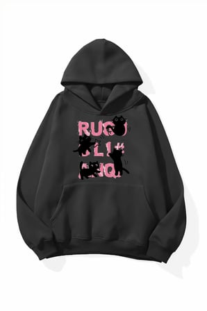 Unisex Yumuşak Dokulu Kedi Kaos Baskılı Tasarım Oversize 3 İplik Hoodie Sweatshirt