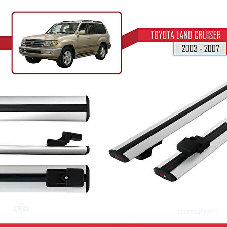 Toyota Land Cruiser (J100) 2003-2007 Arası ile Uyumlu BASIC Model Ara Atkı Tavan Barı Gri 2 Adet