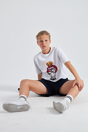 Teddy Bear Baskılı %100 Pamuk Erkek Oversize Çocuk Tişört