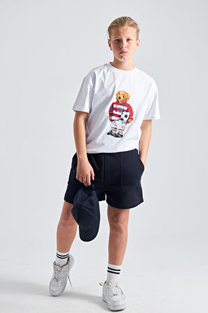 Teddy Bear Baskılı %100 Pamuk Erkek Oversize Çocuk Tişört