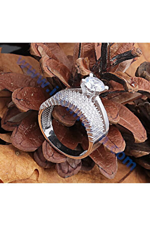 Tektaş Kadın Yüzük - Zirkon Pırlanta 925 Ayar  Gümüş Kadın Yüzük