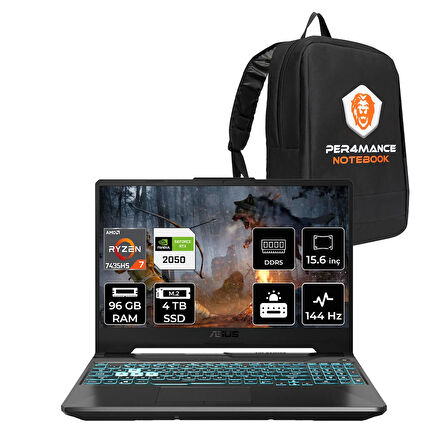 ASUS TUF Gaming A15 R7 7435HS 96GB 4TB SSD RTX2050/4GB 70W 144Hz 15.6" FHD FDOS FA506NFR & PER4 ÇA