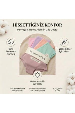 Kadın Külot 5 Li Paket Yüksek Bel Pamuklu Likrali Somon