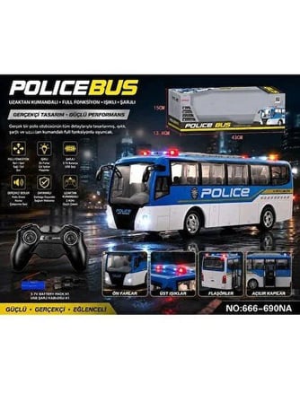 Uzaktan Kumandalı Polis Otobüsü 30 CM – Şarjlı Işıklı Full Fonksiyonlu Oyuncak Otobüs