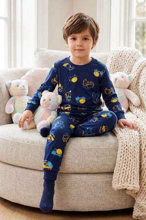 Erkek Çocuk Pamuklu Desenli Pijama Takım TKM1019