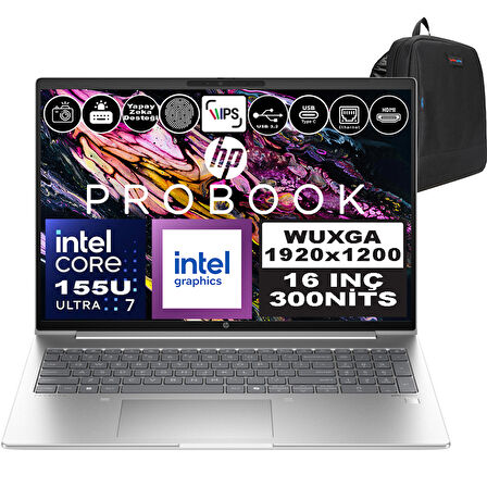 Hp Probook 460 G11 Intel Core Ultra 7 155U Ddr5 64GB 2tb SSD Intel® Aı Boost 16" Wuxga IPS Windows 11 Pro Taşınabilir Bilgisayar A23BCEAP23 + Zetta Çanta