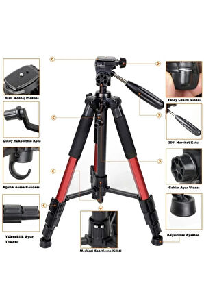 Q111 Profesyonel Alüminyum Tripod 5 Kg Taşıma Kapasiteli