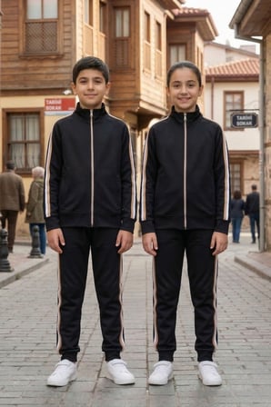 Erkek Çocuk Dik Yaka Üç Şeritli Şardonlu Dalgıç Eşofman Takımı
