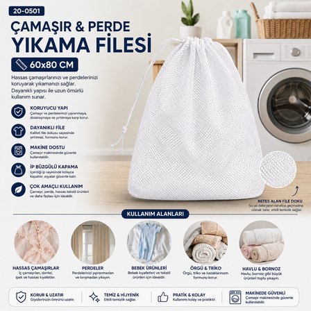 30 ADET 60X80CM ÇAMAŞIR - PERDE YIKAMA FİLESİ (5297)