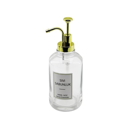 YUVARLAK CAM ŞİŞE - ŞEFFAFSIVI SABUNLUK 500ML POMPA - MUSLUK AYRIK MODEL BAŞLI (5297)