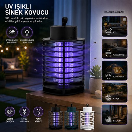 USB ŞARJLI - 2 RENK IŞIK ASMA APARAT - SESSİZ ÇALIŞMA UV IŞIKLI SİNEK KOVUCU HS-373 (5297)