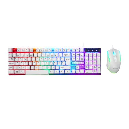 BEYAZ GÖKKUŞAĞI IŞIKLI USB KABLOLU OYUNCU KLAVYE - MOUSE SET (5297)