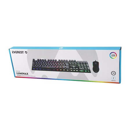 SİYAH GÖKKUŞAĞI IŞIKLI USB KABLOLU OYUNCU KLAVYE - MOUSE SET (5297)