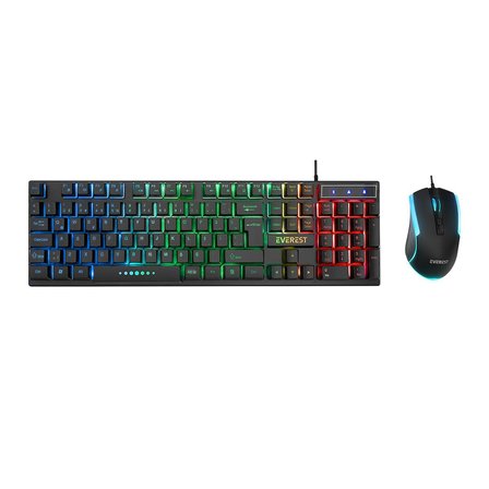 SİYAH GÖKKUŞAĞI IŞIKLI USB KABLOLU OYUNCU KLAVYE - MOUSE SET (5297)