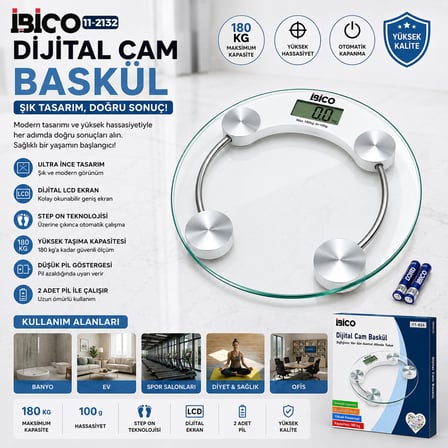 Go İthalat Dijital Banyo Baskülü 180 kg Cam Beyaz Lcd Ekran