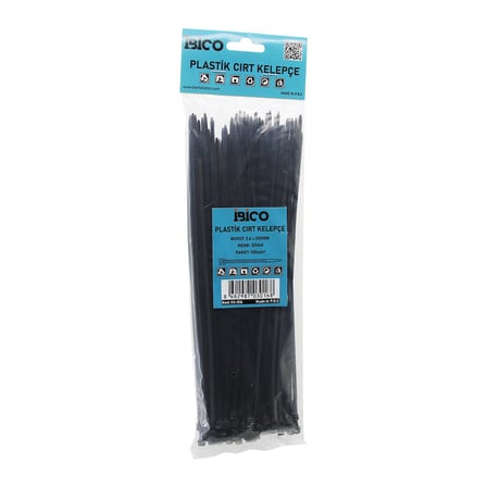 100PCS SİYAH   3.6X250MM  PLASTİK CIRT KELEPÇE (5297)