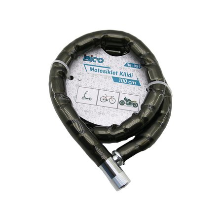 TÜP ANAHTARLI METAL KAFA ÇELİK MOTOR - BİSİKLET KİLİT SİLİNDİRİK SPİRAL KİLİT SİYAH KILIF 22MM X 100