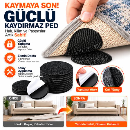 500 ADET YUVARLAK CIRTLI - YAPIŞKANLI ÇOK AMAÇLI HALI KAYDIRMAZ KEÇE PED (5297)