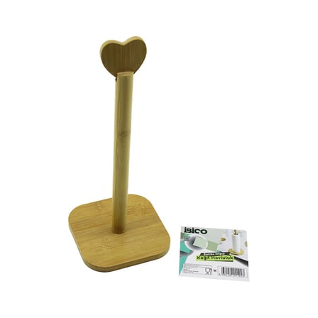 KARE ALTLIK=12X12CM AHŞAP BAMBU KAĞIT HAVLULUK KALP BAŞLI SAP=28.5CM (5297)