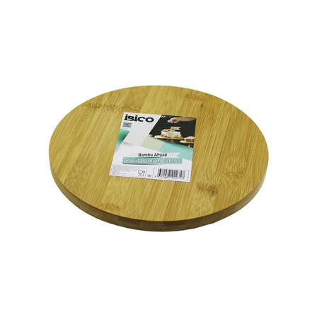 YUVARLAK=24.5CM AYAKLI= 4CM DÜZ YÜZEY AHŞAP BAMBU SUNUM TEPSİSİ - MİNİ SOFRA (5297)