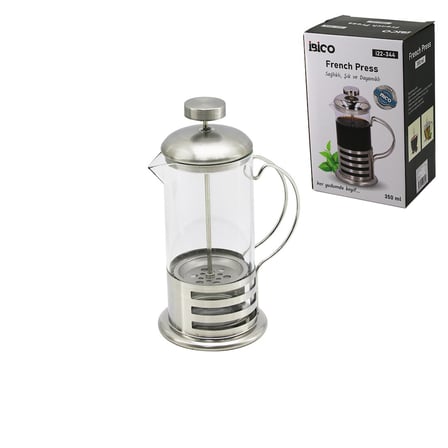 FRENCH PRESS METAL KAFES - METAL KAPAK 350ML CAM BİTKİ SÜZGEÇİ (5297)