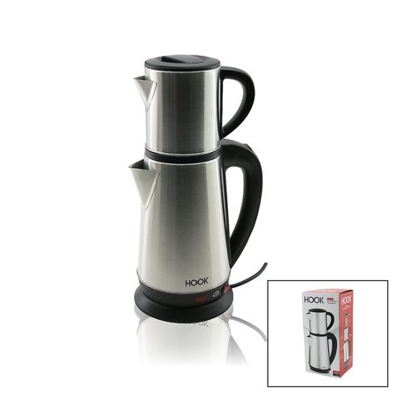 ELEKTRİKLİ ÇAY MAKİNESİ ÇAYCI SET 1.8LT SU ISITICI PLS.+ 0.8LT DEMLİK ÇELİK TABAN 1800W 360 DERECE G