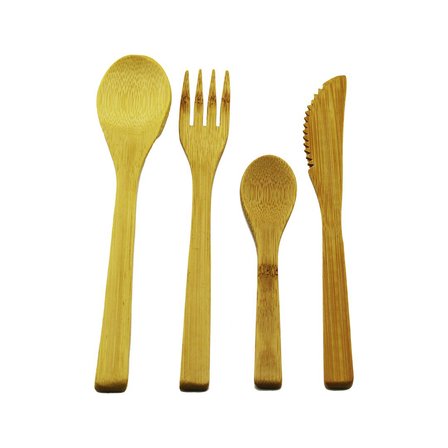 4PCS  AHŞAP BAMBU MUTFAK SETİ  2 KAŞIK - ÇATAL - BIÇAK (5297)