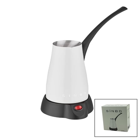 BEYAZ ELEKTİRKLİ CEZVE TÜRK KAHVE MAKİNESİ 5 FİNCAN - 400ML HAZNE PASLANMAZ ÇELİK 360 DERECE DÖNEBİL