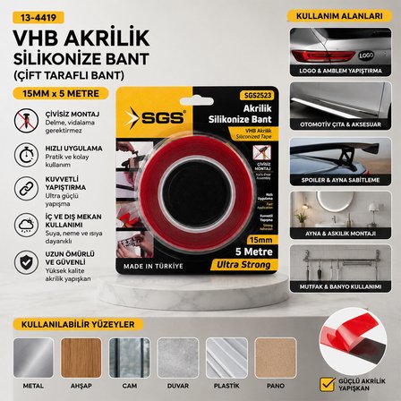 15MMX5YRD VHB AKRİLİK SİLİKONİZE BANT ÇİFT TARAFLI BANT (5297)