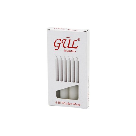 4PCS - İNCE   ÇAP=1.6CM - UZUNLUK=12CM   BEYAZ KLASİK  MARKET MUM (5297)