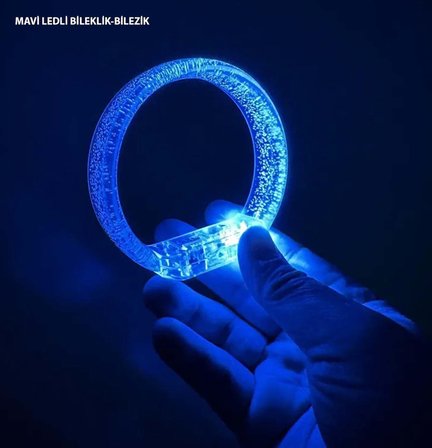 Mavi Led Işıklı Baskı Yapılabilen Pilli Bileklik Bilezik 1,5 cm Genişlik (5297)