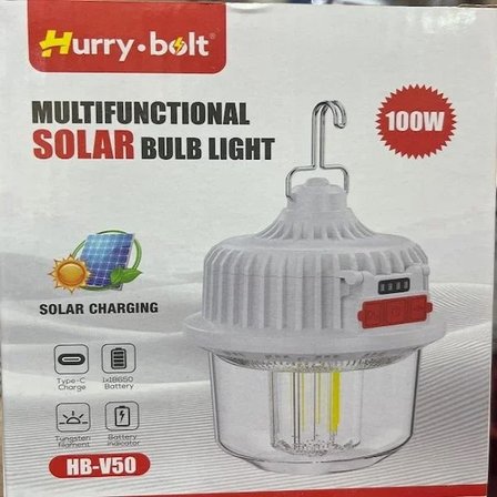 Hurry Bolt Hb-V50 100W Güneş Şarjlı Solar Lamba Kamp (5297)
