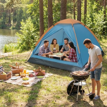 4 Kişilik Kamp Çadırı Manuel Kurulum Düz Kapılı Outdoor Dayanıklı Kamp Doğa Çadırı 200 x 200 x 110 c