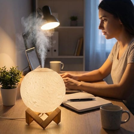 3D Ay Tasarımlı Su Yenilemeli USB Hava Nemlendiricisi – Dokunmatik, 3 Renk Işık Modlu (Gün Işığı / B
