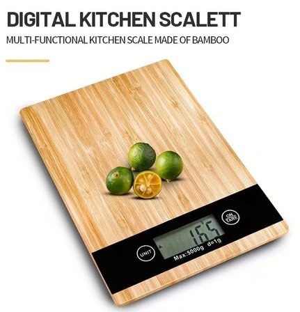 Crown Dijital Hassas Mutfak Tartısı - Terazisi-Hassas Ölçüm 5kg Bambu Görünümlü (5297)