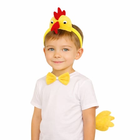 Çocuk Horoz Tavuk Kostüm Seti 3 Parça (Taç + Papyon + Kuyruk) (5297)