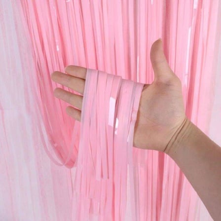Soft Pembe Püsküllü Kapı Perdesi - Parti, Baby Shower, Cinsiyet Partisi 1x2 m (5297)