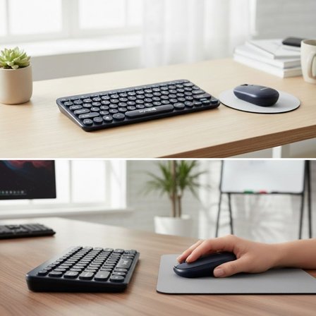 Kablosuz Lacivert Bluetooth Klavye Mouse Seti – Yuvarlak Tuşlu Tasarım, Türkçe Q Dizilim, Taşınabili