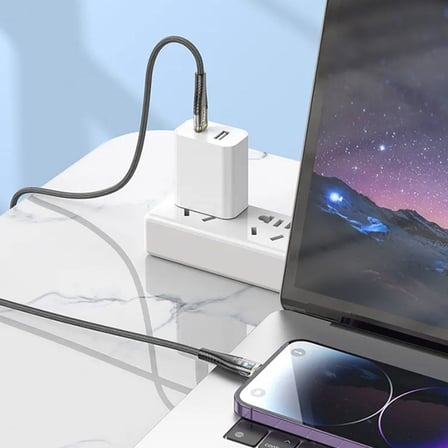 Led Işık Uçlu Sağlam İp Kablolu USB to Lightning Hızlı Şarj Kablosu (5297)