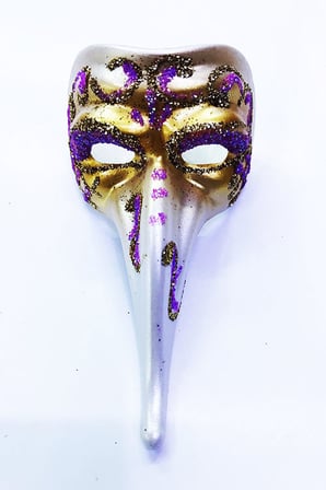 Fuşya Renk İşlemeli Seramik Malzemeden İmal Venedik Uzun Maske Magnet (5297)