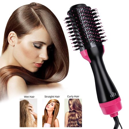 Go İthalat 2 in 1 Saç Kurutma ve Şekillendirme Fırçası 3 Kademe Siyah Pembe
